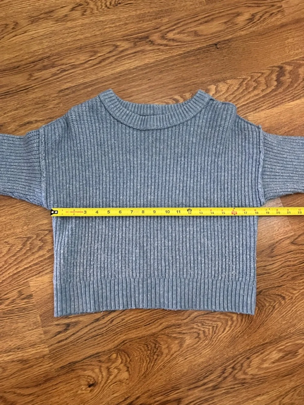 American Eagle Blue Cropped Sweater XS Chunky Knit Crewneck - Picture 6 of 8